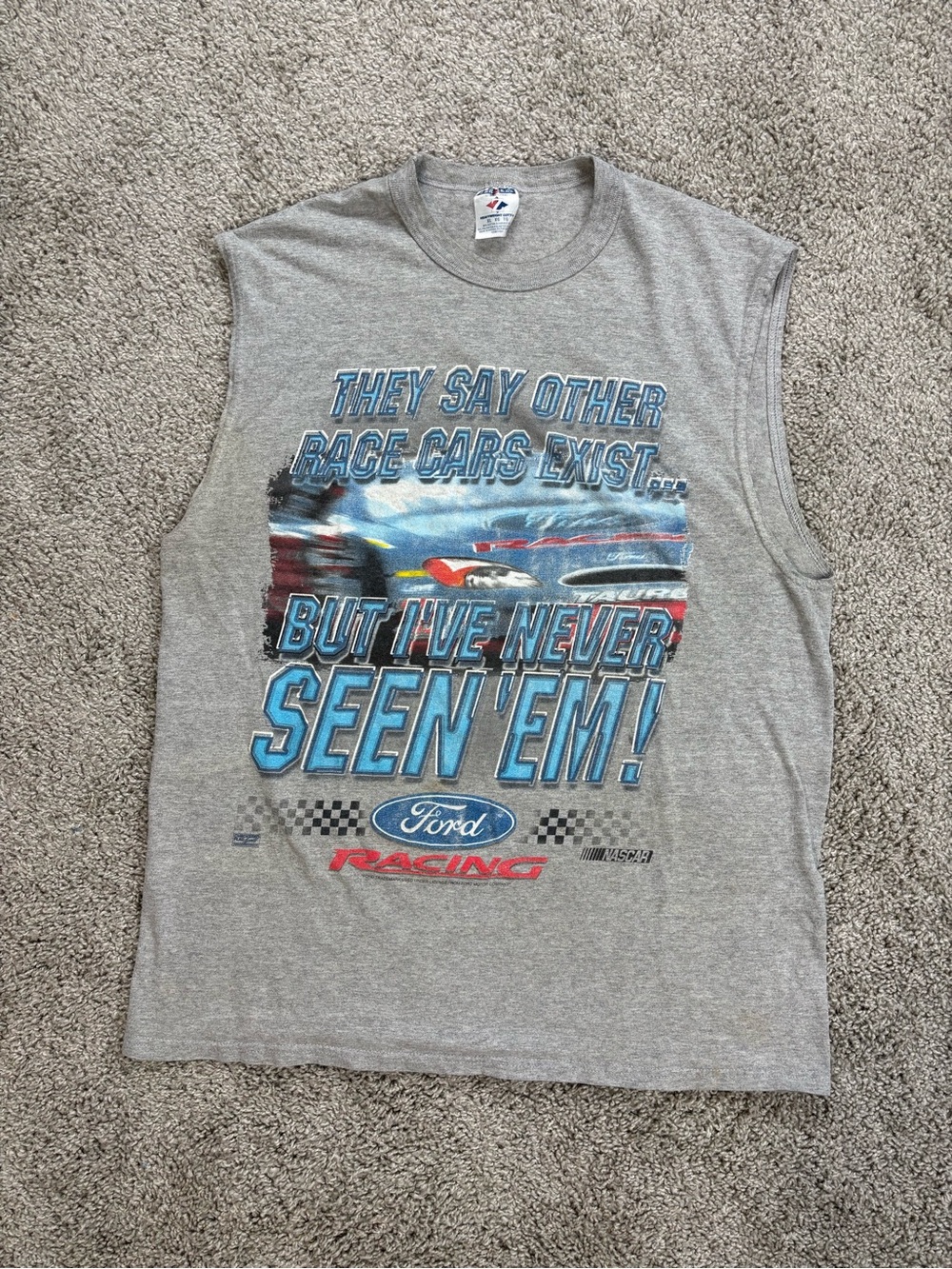 Jerzees Vintage Gray Ford Racing Graphic Muscle Tank with Blue & Red Accents